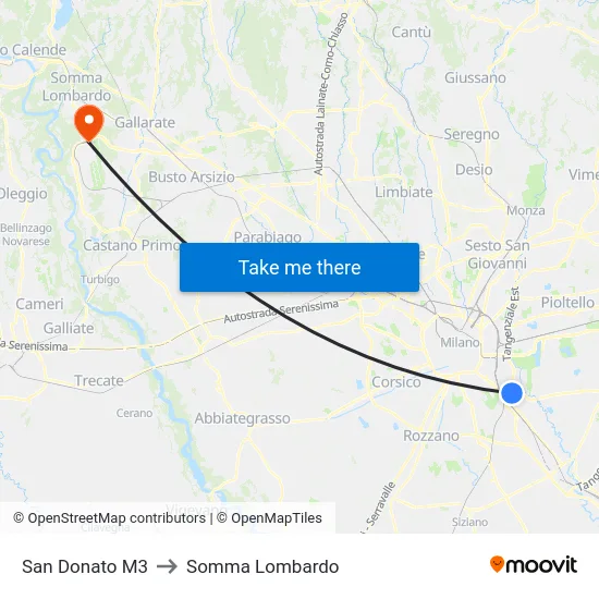 San Donato M3 to Somma Lombardo map