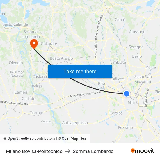 Milano Bovisa-Politecnico to Somma Lombardo map