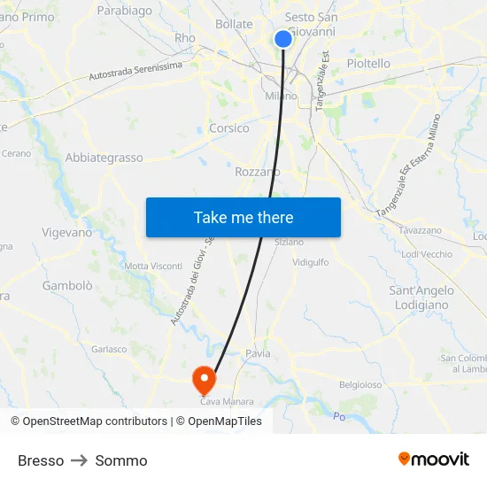Bresso to Sommo map