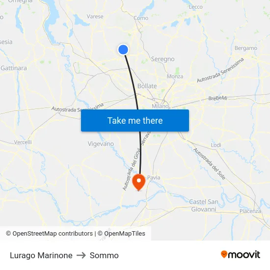Lurago Marinone to Sommo map