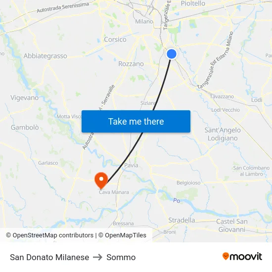 San Donato Milanese to Sommo map