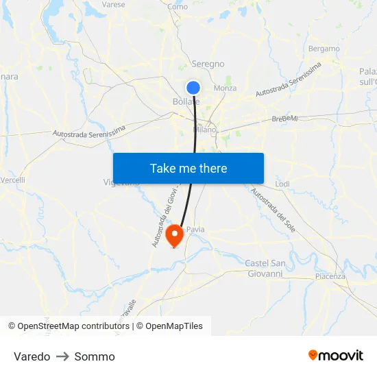 Varedo to Sommo map