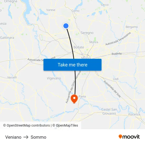 Veniano to Sommo map