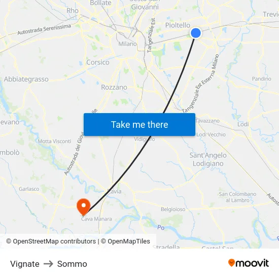Vignate to Sommo map