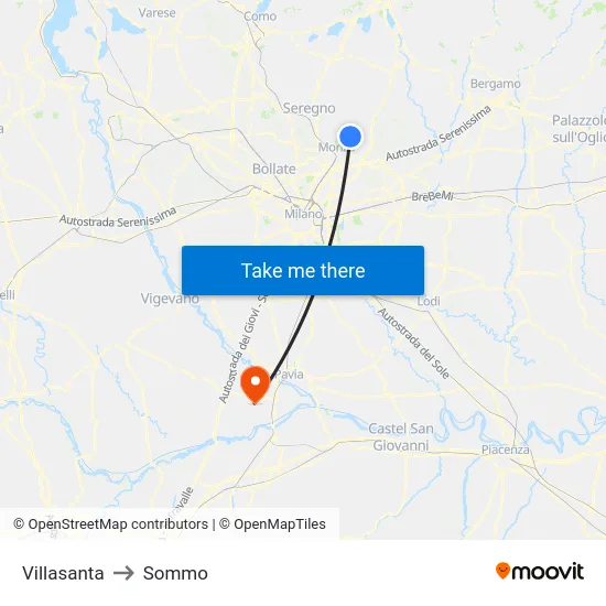 Villasanta to Sommo map