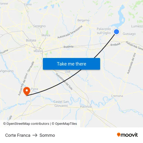 Corte Franca to Sommo map