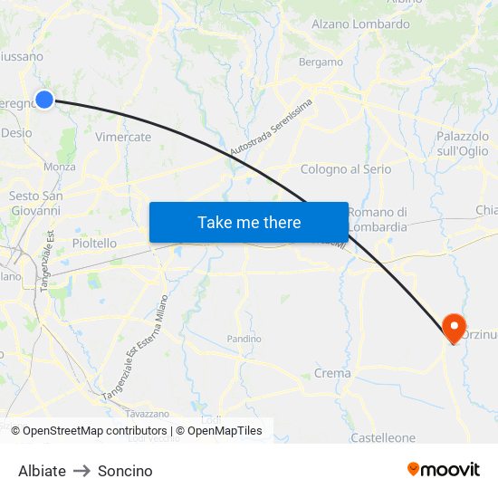 Albiate to Soncino map