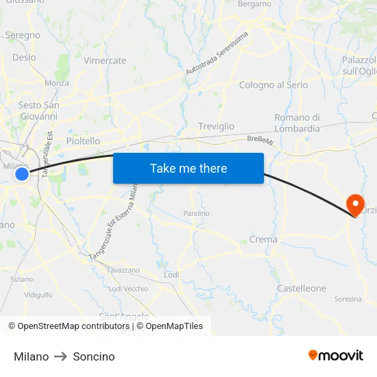Milano to Soncino map