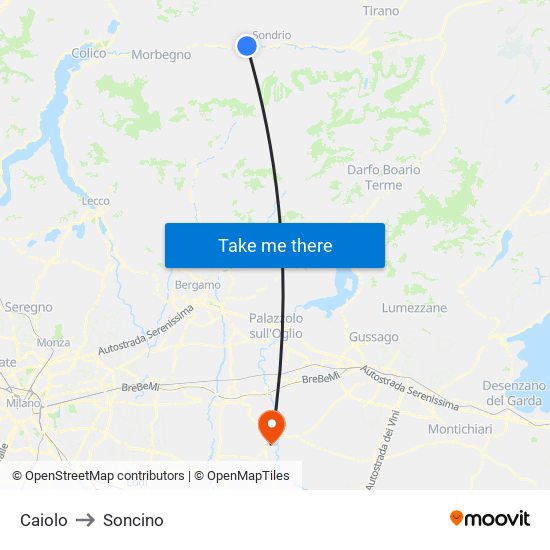 Caiolo to Soncino map