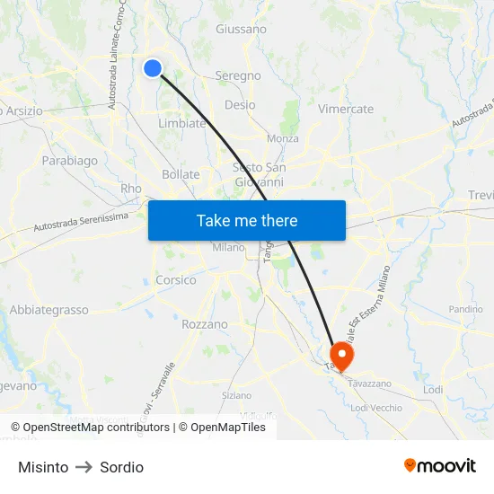Misinto to Sordio map