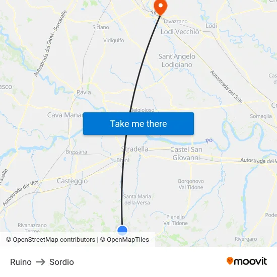 Ruino to Sordio map