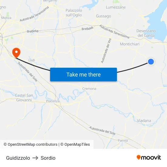 Guidizzolo to Sordio map