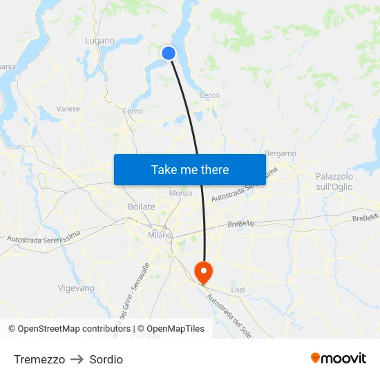 Tremezzo to Sordio map