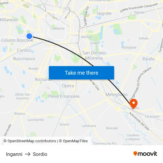 Inganni to Sordio map