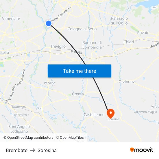 Brembate to Soresina map