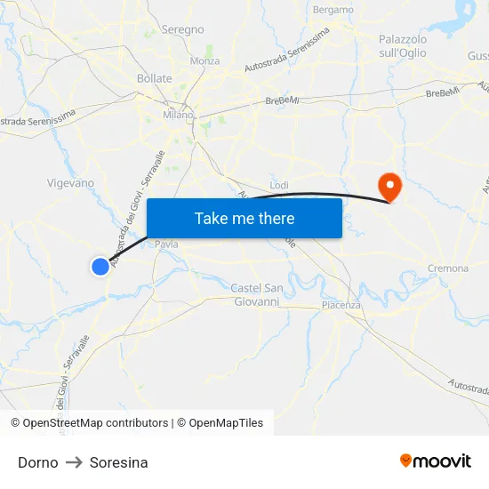 Dorno to Soresina map