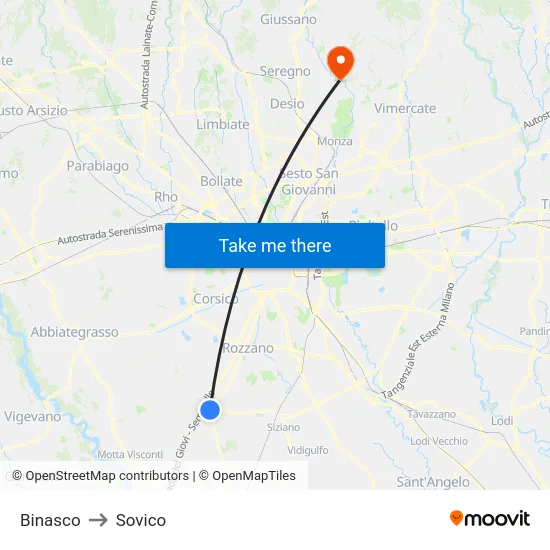 Binasco to Sovico map