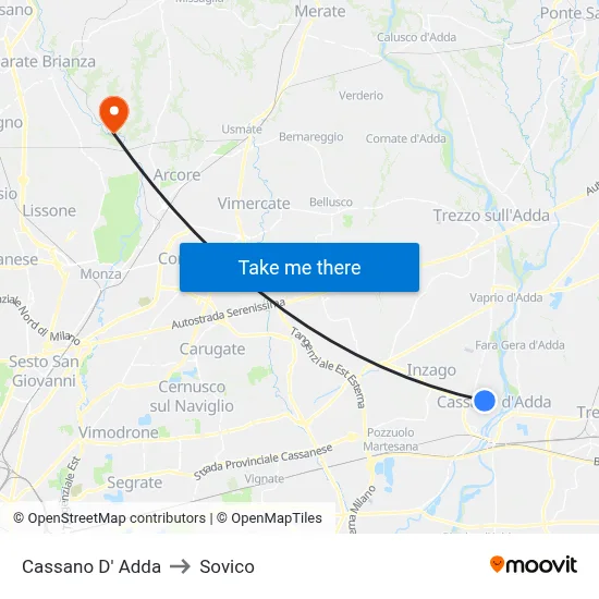 Cassano D'Adda to Sovico map