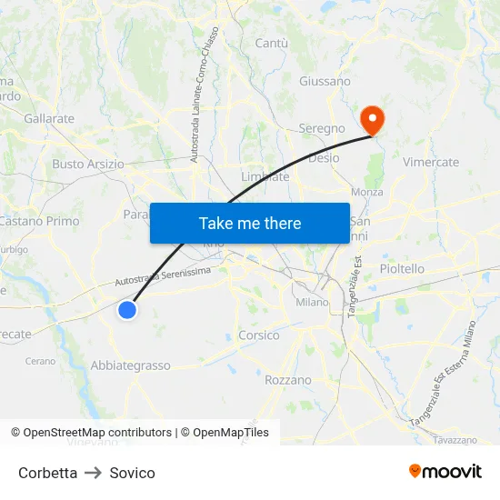 Corbetta to Sovico map