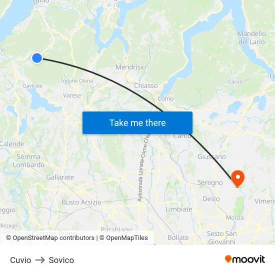 Cuvio to Sovico map