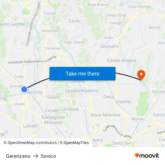 Gerenzano to Sovico map