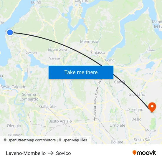 Laveno-Mombello to Sovico map