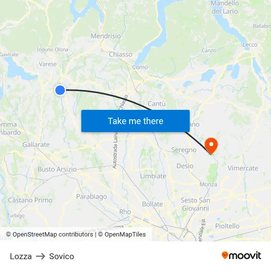 Lozza to Sovico map