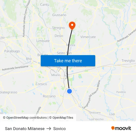 San Donato Milanese to Sovico map