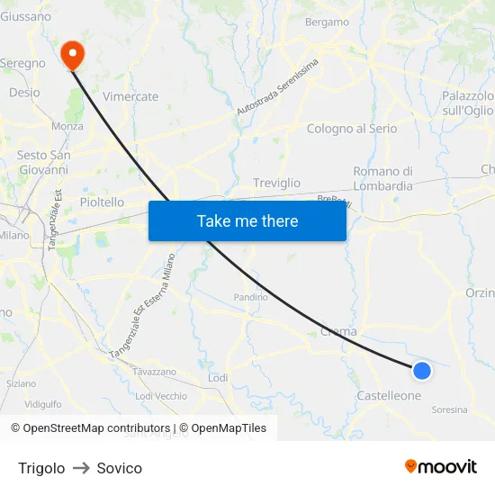 Trigolo to Sovico map