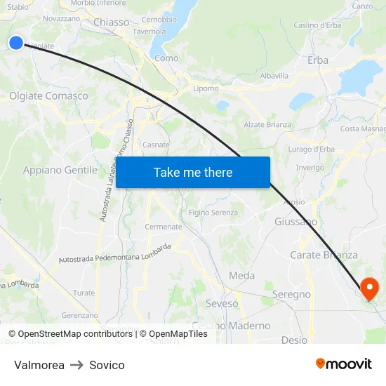 Valmorea to Sovico map