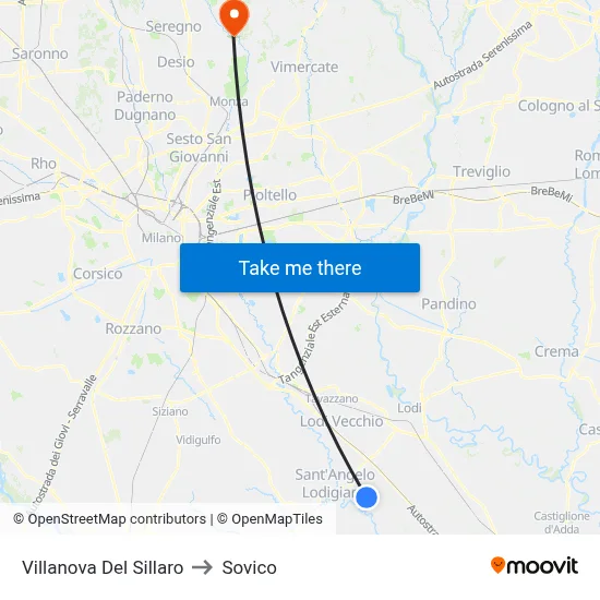 Villanova Del Sillaro to Sovico map