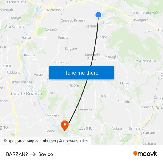 Barzan to Sovico map
