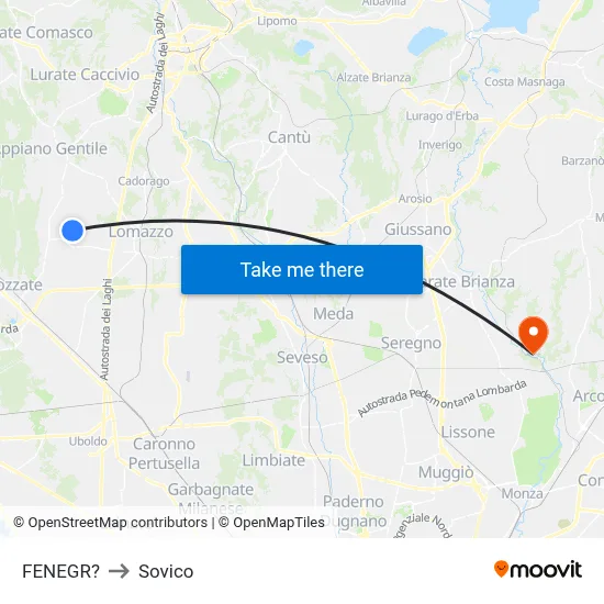 Fenegro to Sovico map