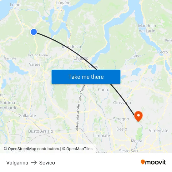 Valganna to Sovico map