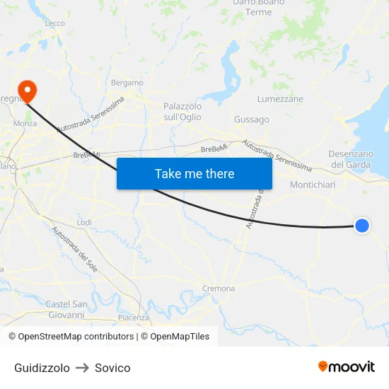 Guidizzolo to Sovico map