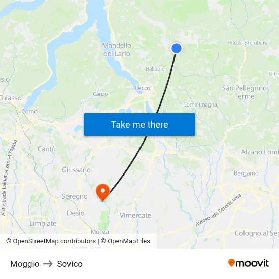 Moggio to Sovico map