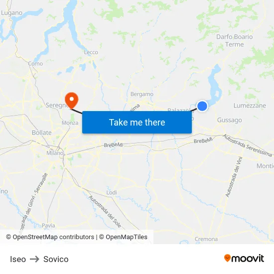 Iseo to Sovico map