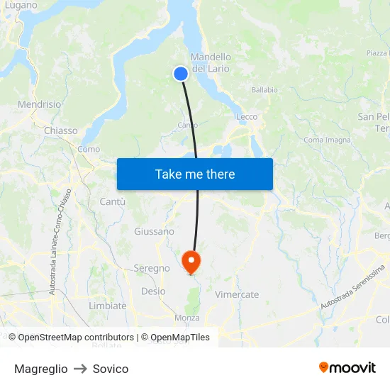 Magreglio to Sovico map