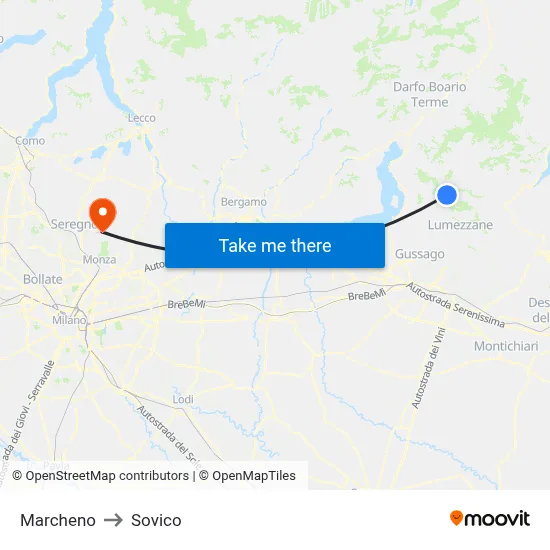 Marcheno to Sovico map