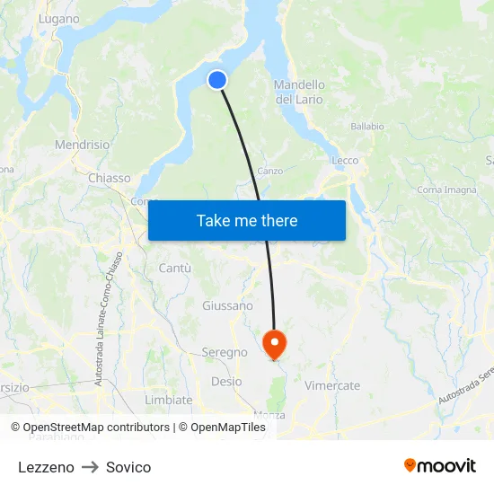 Lezzeno to Sovico map