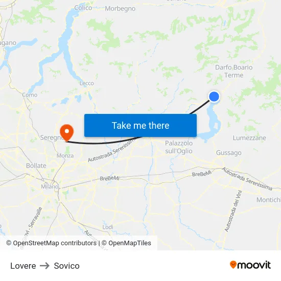 Lovere to Sovico map