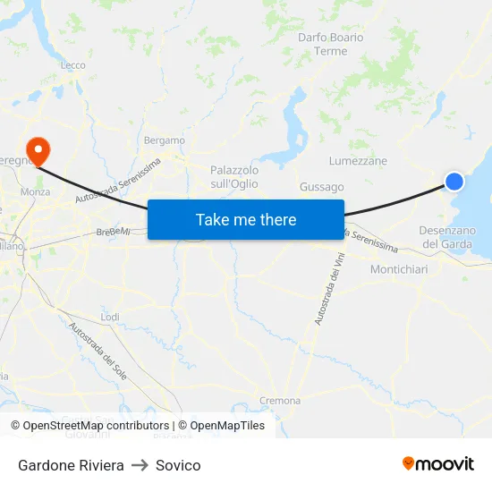 Gardone Riviera to Sovico map