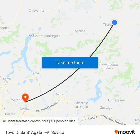 Tovo di Sant'Agata to Sovico map
