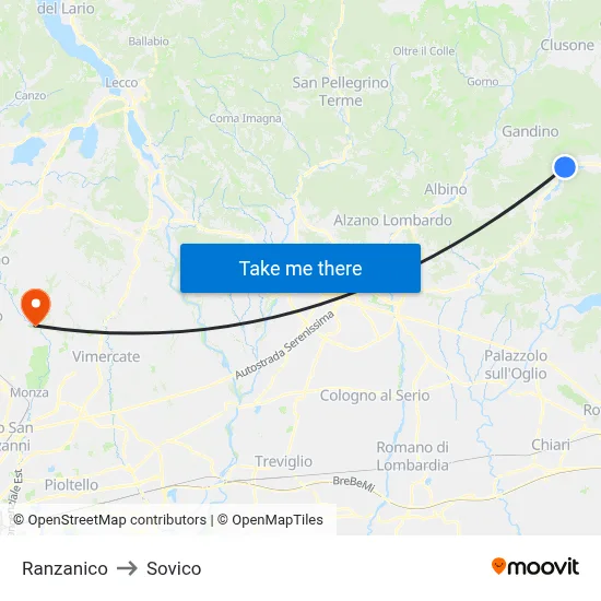 Ranzanico to Sovico map