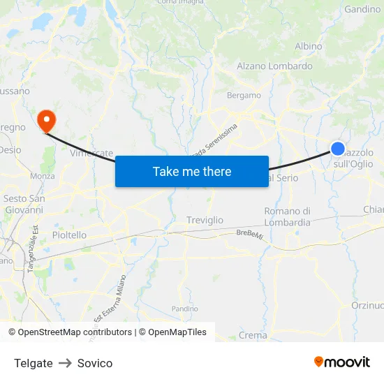 Telgate to Sovico map