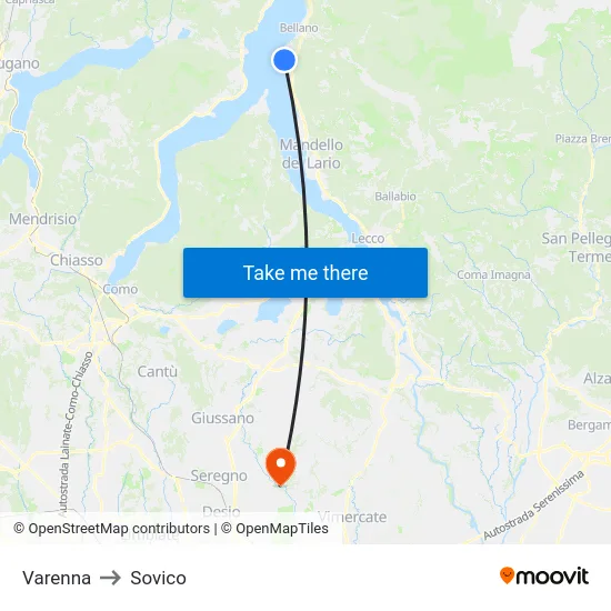Varenna to Sovico map