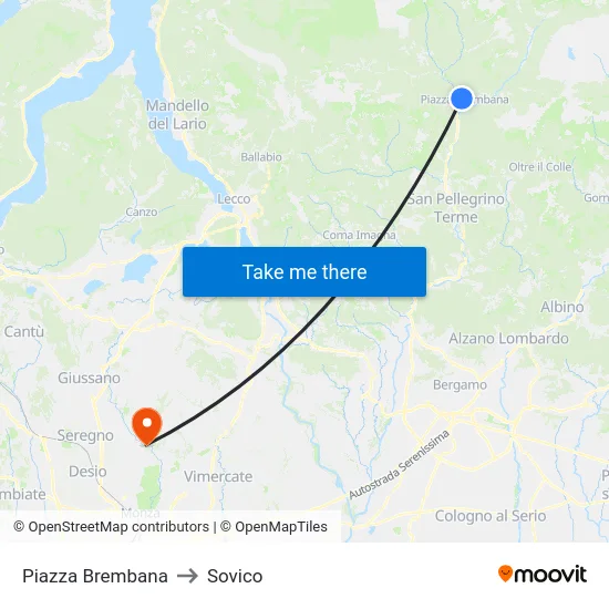 Piazza Brembana to Sovico map