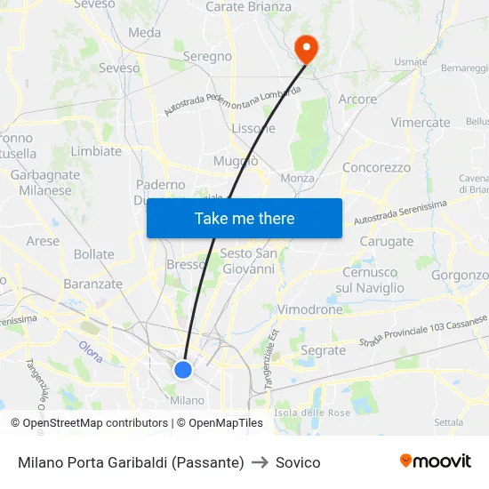 Milan Porta Garibaldi (Passante) to Sovico map