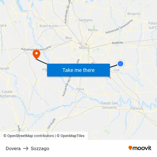 Dovera to Sozzago map