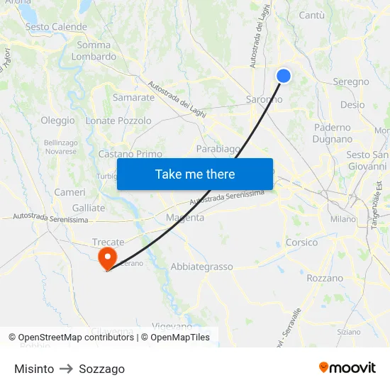 Misinto to Sozzago map